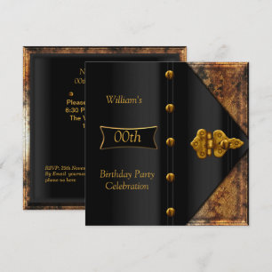Invitation Fête d'anniversaire Elégant Mens Rusty Gold Noir