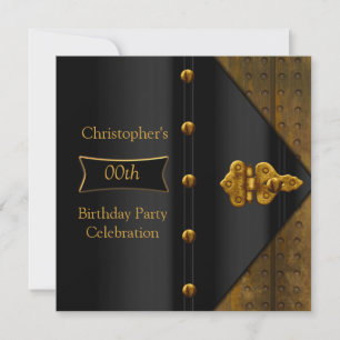 Invitation Fête d'anniversaire Élégant Or Noir Métal Look 2