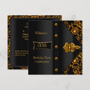 Invitation Fête d'anniversaire élégant or noir steampunk