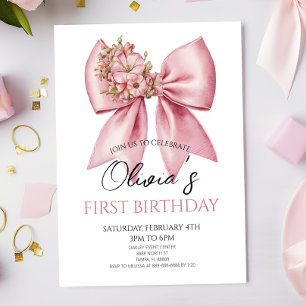 Invitation Fête d'anniversaire élégant ruban floral rose