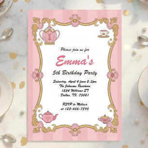 Invitation Fête d'anniversaire élégant thé des filles royales