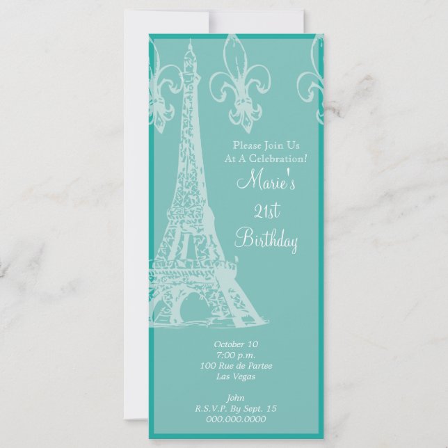 Invitation Fête d'anniversaire élégante à la française (Devant)