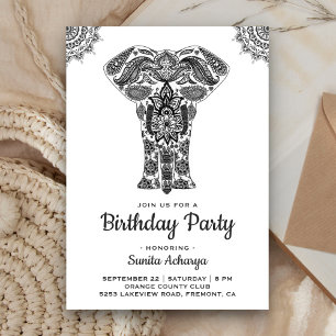 Invitation Fête d'anniversaire élégante à l'henné indien élép