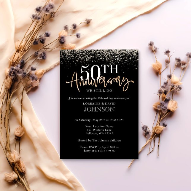 Invitation Fête d'anniversaire élégante à paillettes dorées p (Créateur téléchargé)