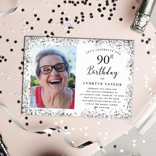 Invitation Fête d'anniversaire élégante Argent 90 ans