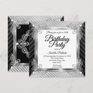 Invitation Fête d'anniversaire élégante argent chrome noir di