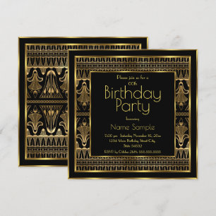 Invitation Fête d'anniversaire élégante Art déco noir et or