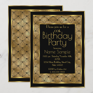Invitation Fête d'anniversaire élégante Art déco noir or 1930