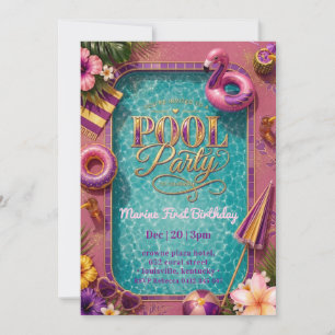 Invitation Fête d'anniversaire élégante au bord de la piscine