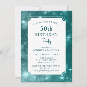Invitation Fête d'anniversaire élégante avec Bokeh Sparkle 50