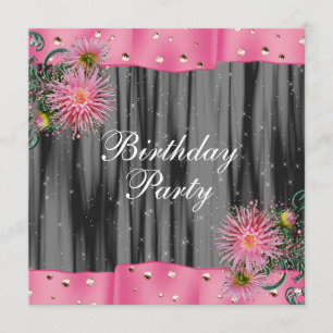 Invitation Fête d'anniversaire élégante avec dahlias noirs et