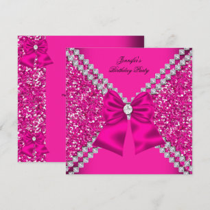 Invitation Fête d'anniversaire élégante avec diamants rose vi