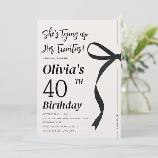 Invitation Fête d'anniversaire élégante avec nœud noir