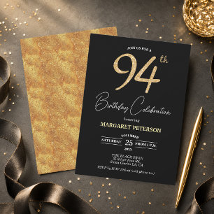 Invitation Fête d'anniversaire élégante avec paillettes noire