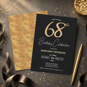 Invitation Fête d'anniversaire élégante avec paillettes noire