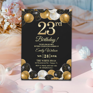 Invitation Fête d'anniversaire élégante avec paillettes noire