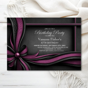 Invitation Fête d'anniversaire élégante avec ruban rose et no