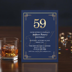 Invitation Fête d'anniversaire élégante Bleu Or 59
