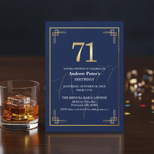 Invitation Fête d'anniversaire élégante Bleu Or 71 ans