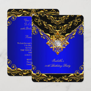 Invitation Fête d'anniversaire élégante bleu royal noir sur f