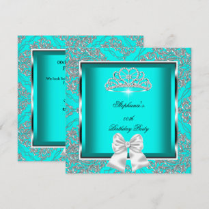 Invitation Fête d'anniversaire élégante bleu sarcelle damassé