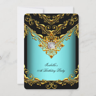 Invitation Fête d'anniversaire élégante bleu sarcelle noir or