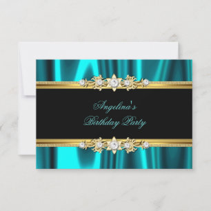 Invitation Fête d'anniversaire élégante bleu sarcelle Or Noir