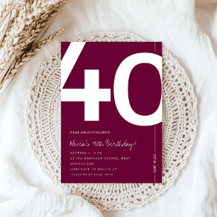 Invitation Fête d'anniversaire élégante bordeaux pour les 40 