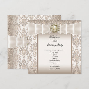 Invitation Fête d'anniversaire élégante Damassé Perle Crème