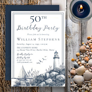 Invitation Fête d'anniversaire élégante de 50 ans au phare cô
