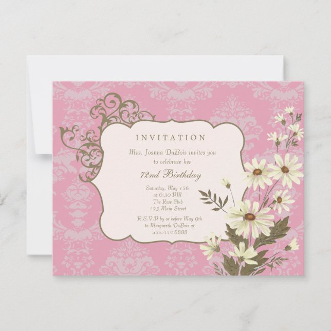 Invitation Fête d'anniversaire élégante de marguerites (Devant)