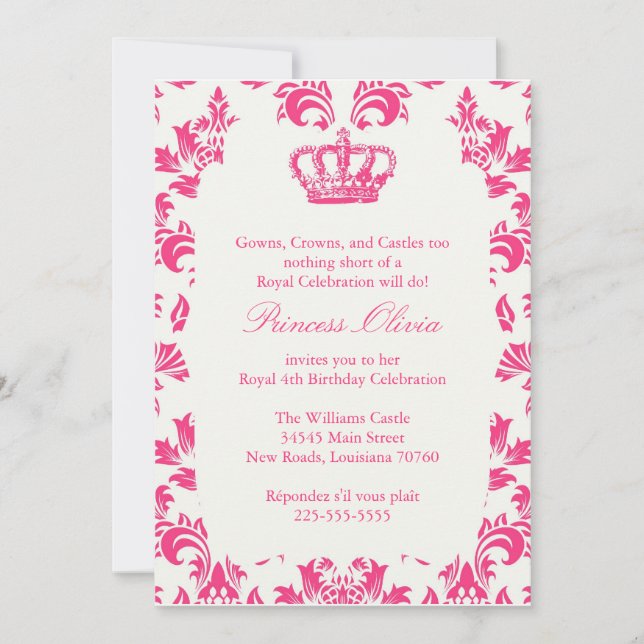 Invitation Fête d'anniversaire élégante de princesse (Devant)