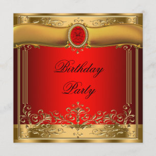 Invitation Fête d'anniversaire élégante de rouge et d'or