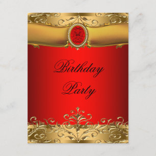 Invitation Fête d'anniversaire élégante de rouge et d'or