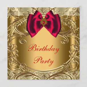 Invitation Fête d'anniversaire élégante de rouge et d'or