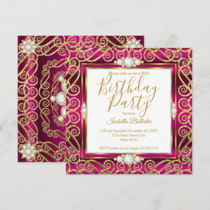 Invitation Fête d'anniversaire élégante Deep Pink Gold Diamon