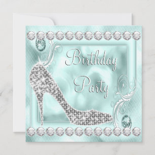 Invitation Fête d'anniversaire élégante diamant bleu sarcelle