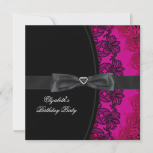 Invitation Fête d'anniversaire élégante en dentelle noire ros