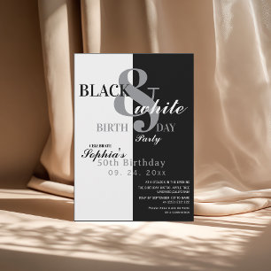 Invitation Fête d'anniversaire élégante en noir et blanc