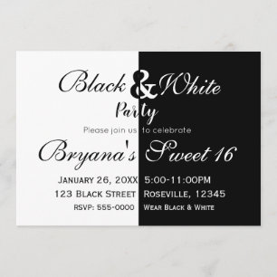 Invitation Fête d'anniversaire élégante en noir et blanc divi