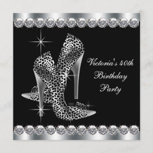Invitation Fête d'anniversaire élégante en noir pour femme