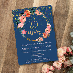 Invitation Fête d'anniversaire élégante et chic espagnole flo