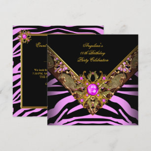 Invitation Fête d'anniversaire élégante et chic Zèbre Rose Or