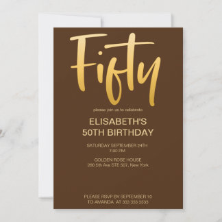 Invitation Fête d'anniversaire élégante et moderne marron 50