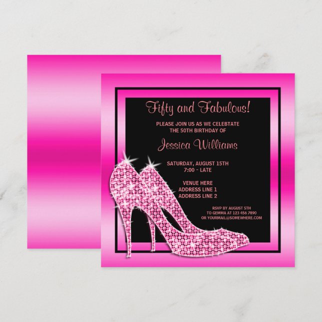 Invitation Fête d'anniversaire élégante et rose de 50 ans (Devant / Derrière)