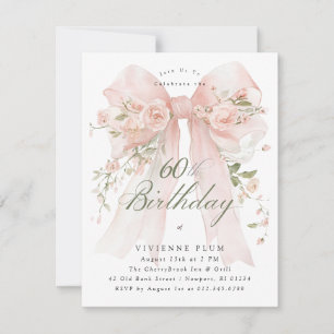 Invitation Fête d'anniversaire élégante fleurs roses 60 ans