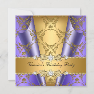 Invitation Fête d'anniversaire élégante florale damassée or v