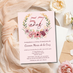 Invitation Fête d'anniversaire élégante florale rose espagnol