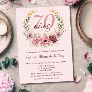 Invitation Fête d'anniversaire élégante florale rose espagnol