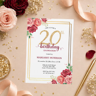 Invitation Fête d'anniversaire élégante Gold Blush Floral 20